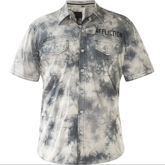 Affliction Men's Button Down Shirt Fly Wheel Embroidered Biker - Picture 6 of 9